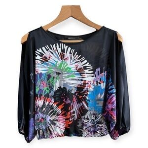 BCBGMaxazria Suzie Split Sleeve Dolman Abstract Floral Top, XS